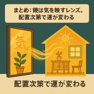 鏡が氣を映すレンズとして機能する象徴的な図