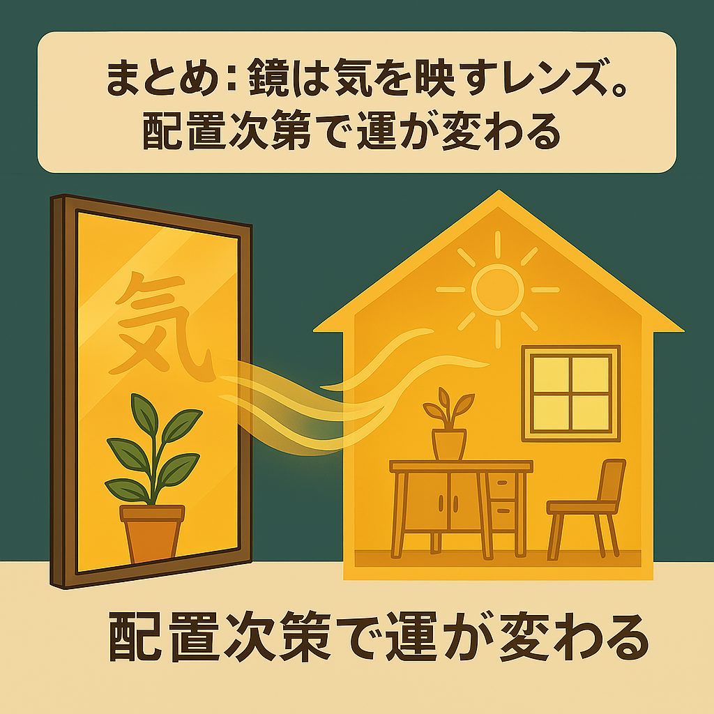 鏡が氣を映すレンズとして機能する象徴的な図